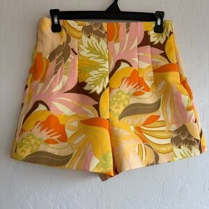 Zara Retro 70s Floral Shorts High Waisted Orange Yellow Pink Mod Boho Festival M